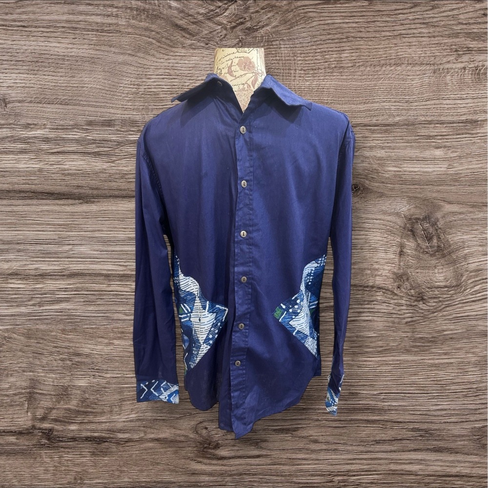 Woodin Mens Shirt Sz M Geometric African Print Button Down Long Sleeve NWOT